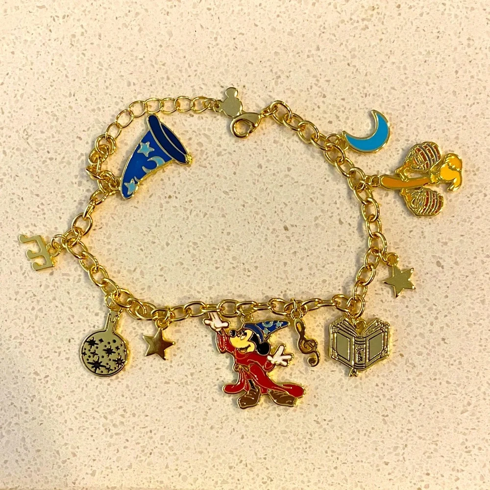 ⭐️Disney Mickey Mouse Fantasia Gold plated Charm Bracelet - Picture 2 of 4